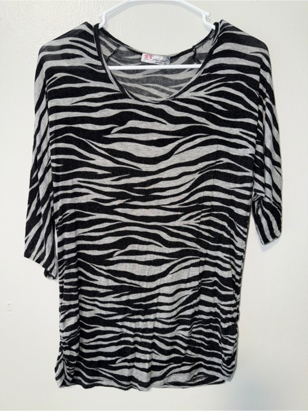 julie's closet Black & Gray Zebra Scoop Neck Short Sleeve Top